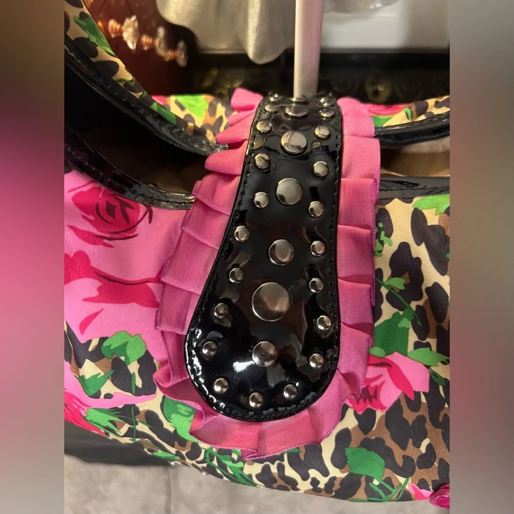Betsey Johnson Betseyville Floral and Leopard Print Nylon Shoulder Bag
